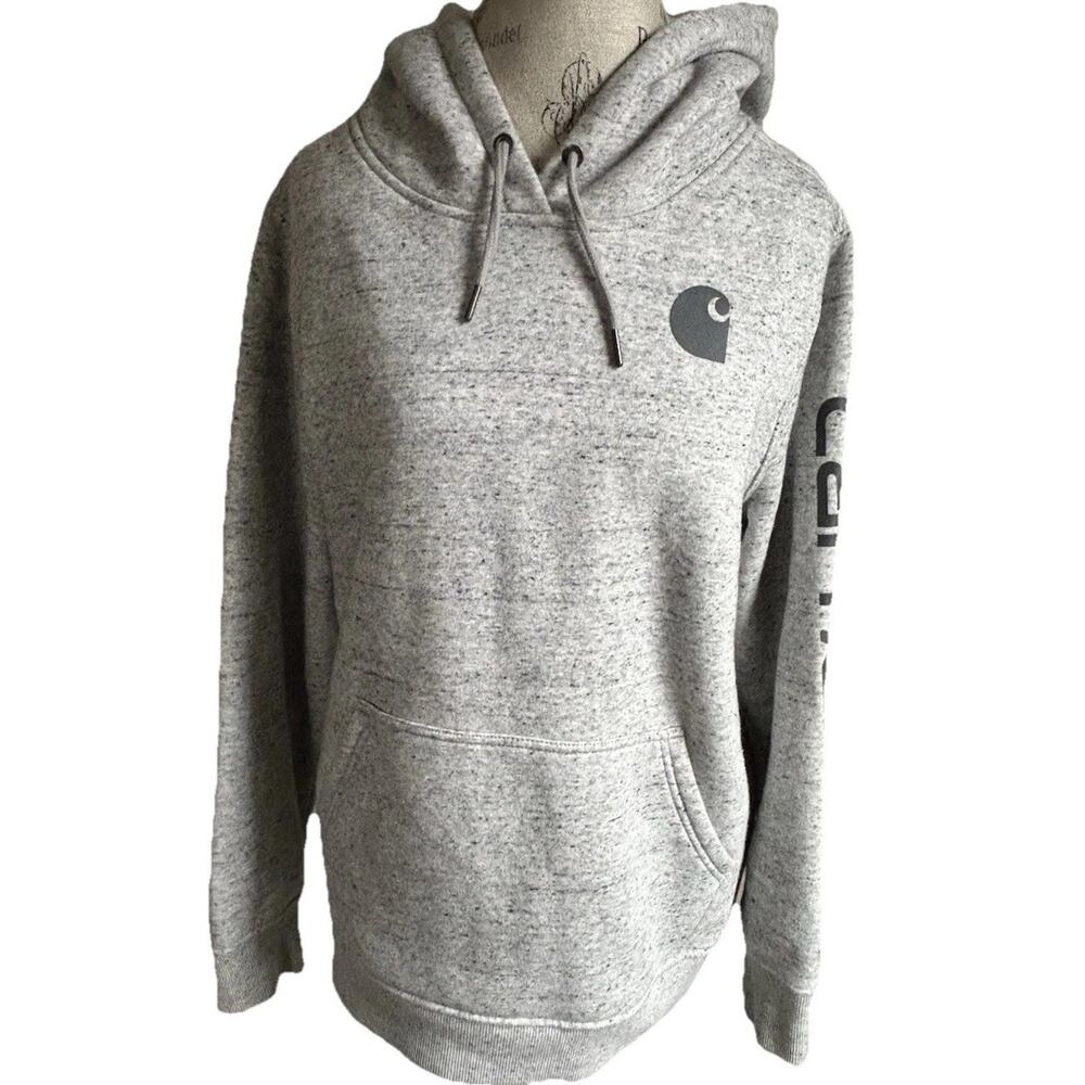 Carhartt Womens XL Hoodie Gray Relaxed Fit Logo Spellout Pullover